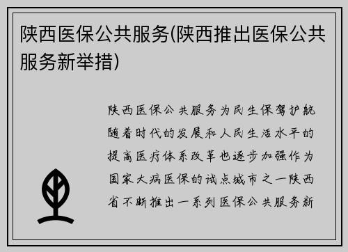 陕西医保公共服务(陕西推出医保公共服务新举措)